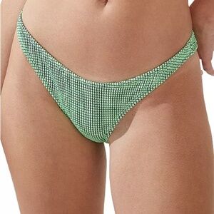 COTTON ON Body Green & Black Textured High Side Brazilian Bikini Bottoms Size L